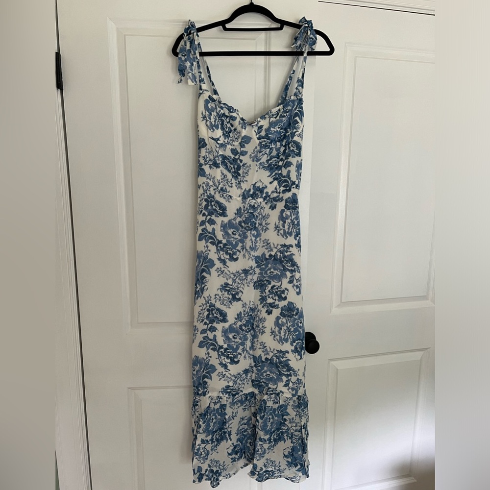 Reformation Nikita dress in blue and white, size 8.